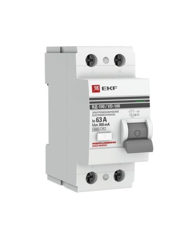 УЗО ВД-100 2P 63А 300мА тип AC эл-мех  PROxima (elcb-2-63-300-em-pro). Выключатель дифференциального тока (УЗО). EKF в Ростове-на-Дону