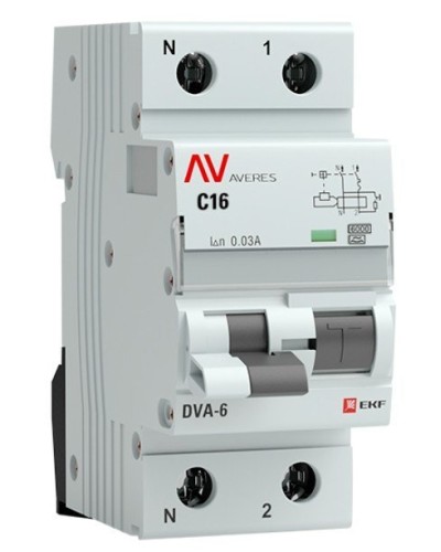 DVA-6 1P+N 16А (C) 30мА (A) 6кА  AVERES (rcbo6-1pn-16C-30-a-av). Автоматический выключатель дифференциального тока. EKF в Ростове-на-Дону