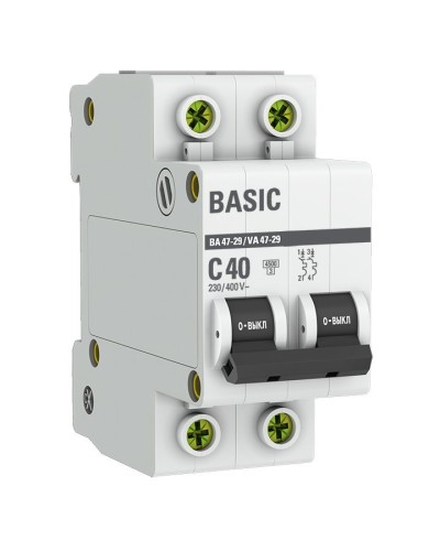 Автоматический выключатель 2P 40А (C) 4,5кА ВА 47-29 Basic (mcb4729-2-40C). Автоматический выключатель. EKF в Ростове-на-Дону