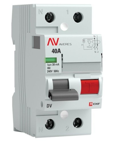 DV 2P 40А/ 30мА (A)  AVERES (rccb-2-40-30-a-av). Выключатели дифференциального тока (УЗО). EKF в Ростове-на-Дону
