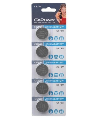 CR2032 GoPower, упак. 5 шт., БЛИСТЕР. Литиевый элемент питания. GoPower в Ростове-на-Дону