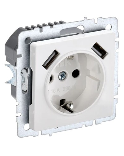 Розетка с з/к с USB A+A 2,1А РЮш10-1-БрБ белый BRITE (BR-R14-16-U21-D21-K01). Розетка с заземлением с защитными шторками, 2,1А. IEK в Ростове-на-Дону