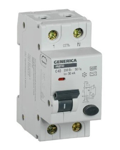 GENERICA АВДТ 32 C40 2Р 30мА (MAD25-5-040-C-30). Автоматический выключатель дифференциального тока. IEK в Ростове-на-Дону