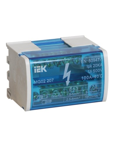 ШНК 2х7 L+PEN (YND10-2-07-100). Шина на DIN-рейку в корпусе (кросс-модуль). IEK в Ростове-на-Дону