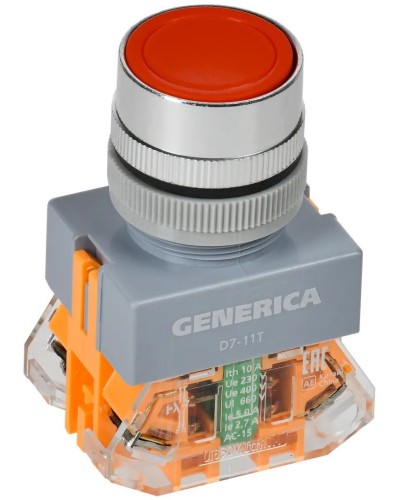 Кнопка D7-11T d=22мм красная GENERICA (BBT50-11T-3-21-K04-G). Кнопка управления с фиксацией. IEK в Ростове-на-Дону