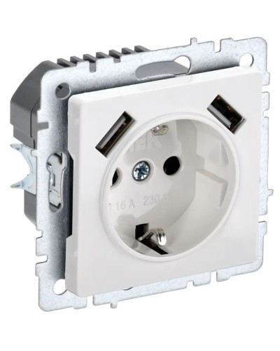 Розетка с з/к с USB A+A 3,1А РЮш10-2-БрБ белый BRITE (BR-R14-16-U21-D31-K01). Розетка с заземлением с защитными шторками, 3,1А. IEK в Ростове-на-Дону