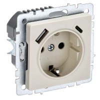 Розетка с з/к с USB A+C 18Вт РЮш11-1-БрКр бежевый BRITE (BR-R14-16-U22-018-K10). Розетка с заземлением с защитными шторками, 18Вт. IEK