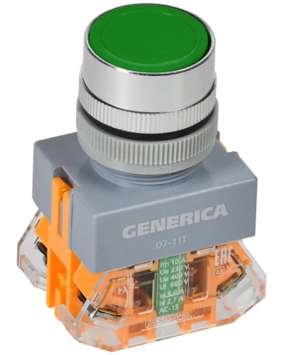 Кнопка D7-11T d=22мм зеленая GENERICA (BBT50-11T-3-21-K06-G). Кнопка управления с фиксацией. IEK в Ростове-на-Дону