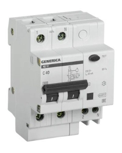 GENERICA АД12 2Р 40А 30мА (MAD15-2-040-C-030). Автоматический выключатель дифференциального тока. IEK в Ростове-на-Дону
