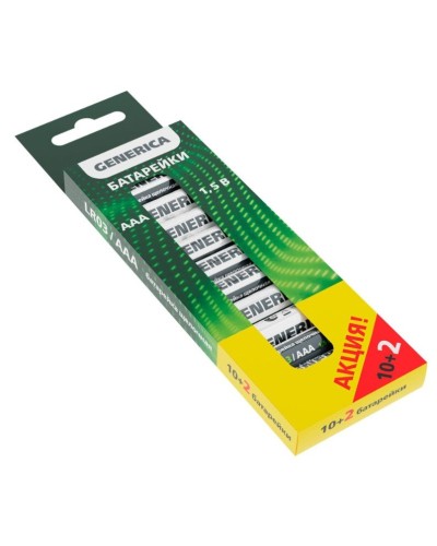 Батарейка Alkaline LR03/AAA GENERICA (12 шт) ПРОМО (ABT-LR03-ST-B12-G). Батарейка щелочная. IEK в Ростове-на-Дону