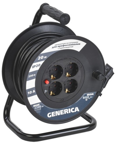УК20 4 места 2P+PE, 20м GENERICA (WKP10-10-04-20-G). Удлинитель на катушке с термозащитой, 3х1,0кв.мм. IEK в Ростове-на-Дону