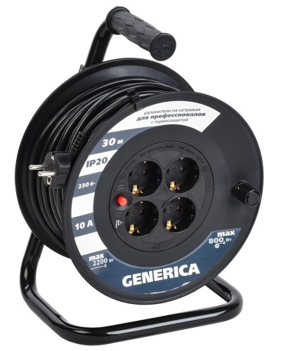 УК30 4 места 2P+PE, 30м GENERICA (WKP10-10-04-30-G). Удлинитель на катушке с термозащитой, 3х1,0кв.мм. IEK в Ростове-на-Дону