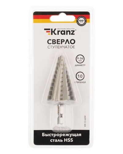 Сверло по металлу ступенчатое 9,0-36,0 мм 110 mm 62 HRC Kranz (KR-12-6604): Сверло по металлу шлифованное в Ростове-на-Дону