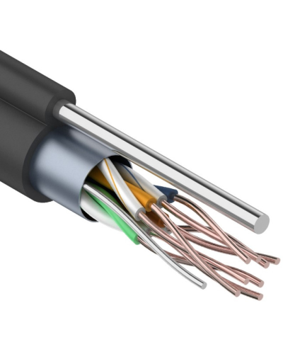 F/UTP, CAT 5e, PE, 4PR, 24AWG, OUTDOOR, SOLID, черный, с тросом, 305м, REXANT (01-0144). Кабель «витая пара» (LAN) для структурированных систем связи. Rexant в Ростове-на-Дону