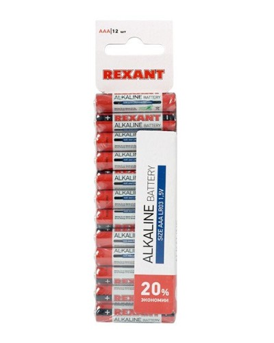Алкалиновая батарейка AAA/LR03 1,5 V 12 шт. REXANT (30-1011). Элемент питания. Rexant в Ростове-на-Дону