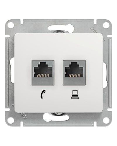 Glossa розетка RJ11+RJ45, 2-местная, кат. 5Е, скрытой установки, механизм, белый (GSL000185). Розетка компьютерная + телефонная. Systeme Electric в Ростове-на-Дону