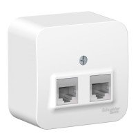 BLANCA розетка RJ11+RJ45, 2-местная, кат. 5Е, открытой установки, белый (BLNIA045111). Розетка компьютерная + телефонная с изолированной пластиной. Systeme Electric
