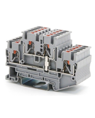 Клемма двухуровневая, зажим push-in, 2.5 кв.мм, серая (VPRTT-2.5-PV-GY). Клемма проходная, 4 точки подключения, уровни соединены перемычкой. ДКС в Ростове-на-Дону