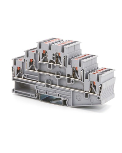 Клемма трехуровневая, зажим push-in, 2.5 кв.мм, серая (VPR-2.5-3L-GY). Клемма проходная, 6 точки подключения. ДКС в Ростове-на-Дону